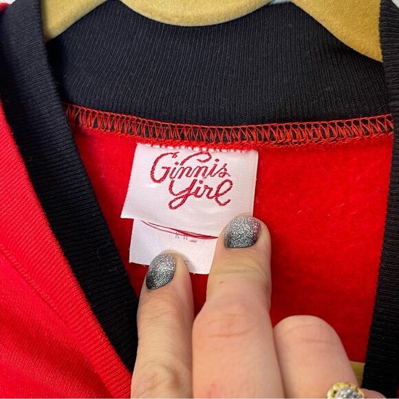 GINNIS GIRL Red and Black Reindeer Express Embroidered Pullover Sweatshirt Large - Picture 4 of 8